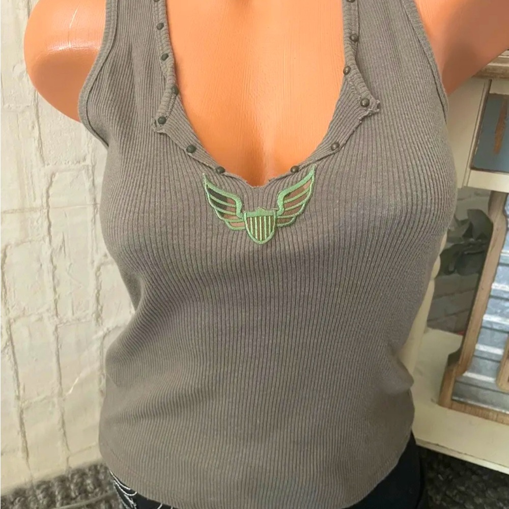 Women’s Jr. MUDD Army Patch Tank Top Sz L NEW!